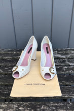 Load image into Gallery viewer, LOUIS VUITTON Perforated Leather Buckle Peep-Toe High Heel Pumps
