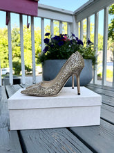 Load image into Gallery viewer, JIMMY CHOO London Romy Gold Glitter High Heel Pumps
