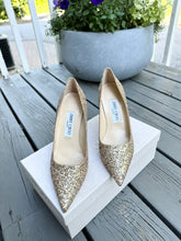 Load image into Gallery viewer, JIMMY CHOO London Romy Gold Glitter High Heel Pumps
