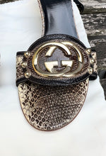 Load image into Gallery viewer, GUCCI GG Rattle Snakeskin High Heel Slide Sandals
