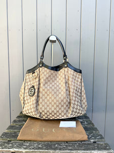 GUCCI Monogram Large Sukyee Canvas Leather Shoulder Bag