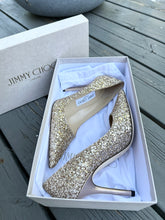 Load image into Gallery viewer, JIMMY CHOO London Romy Gold Glitter High Heel Pumps
