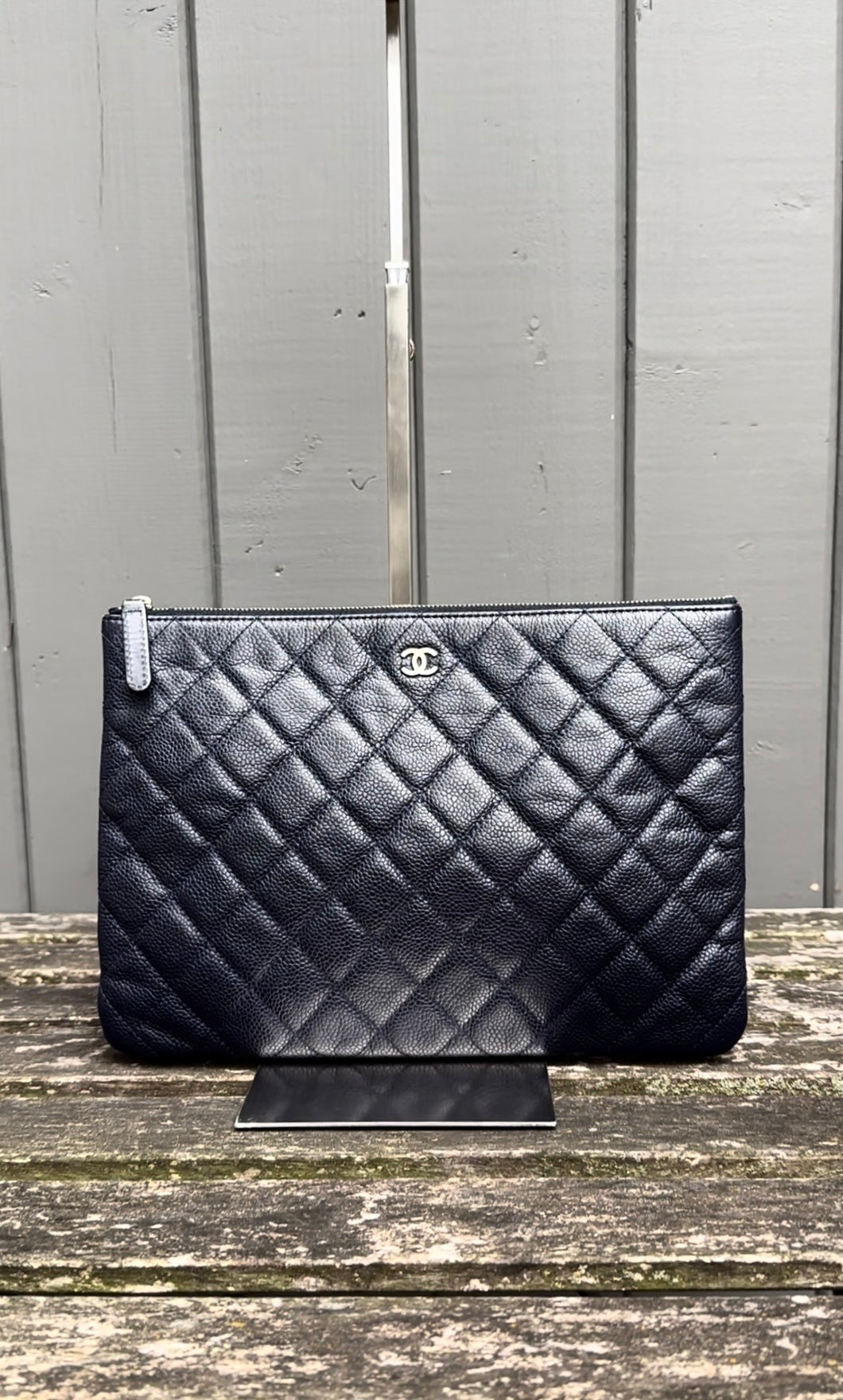 CHANEL Classic Large Caviar Leather Pouch Clutch