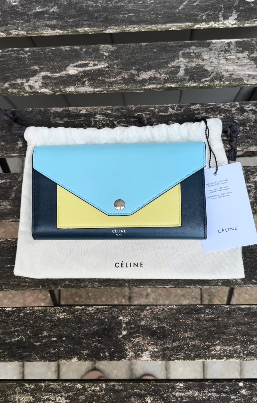 CELINE Calfskin Pocket Trifold Envelope Flap Wallet