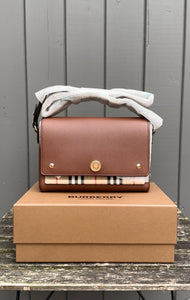 BURBERRY Camel Leather Classic Canvas Crossbody Bag