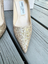 Load image into Gallery viewer, JIMMY CHOO London Romy Gold Glitter High Heel Pumps
