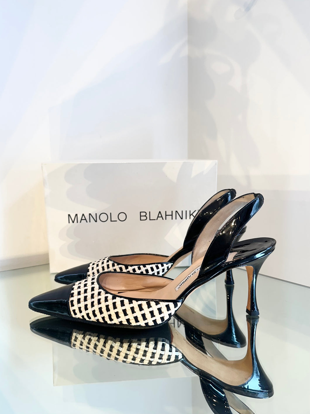 MANOLO BLAHNIK Patent Leather Slides