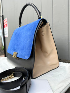 CELINE Medium Trapeze Tri Colour Leather Suede Handle Shoulder Bag