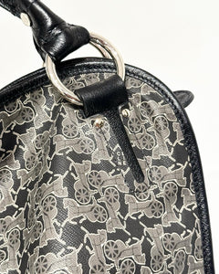 CELINE Bittersweet Horse Carriage Print Large Canvas Leather Shoulder Handle Bag