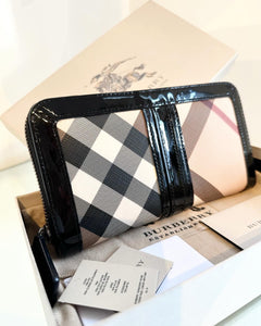 BURBERRY Patent Leather Nova Check Large Zip Around Wallet