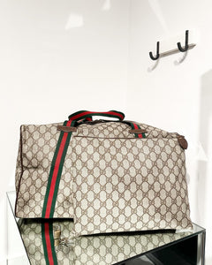 GUCCI Monogram Coated Canvas Web Weekend Duffle Bag