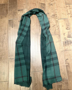 BURBERRY Green Black Check Silk Cashmere Scarf