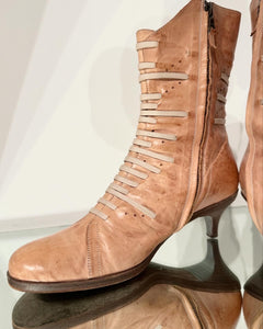 DRIES VAN NOTEN Distressed Kitten Heel Leather Ankle Boots