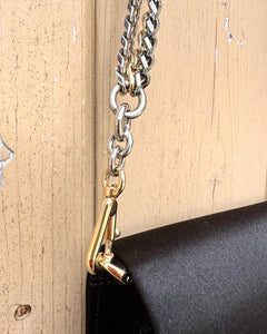 DOLCE & GABBANA Satin Crystal Chain Embellished Strap Evening Shoulder  Bag