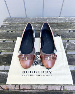 BURBERRY Brown Check Canvas Leather Ballet Flats