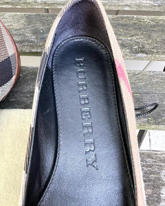 BURBERRY Brown Check Canvas Leather Ballet Flats