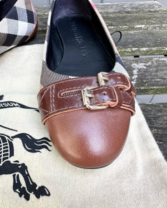 BURBERRY Brown Check Canvas Leather Ballet Flats