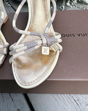 Load image into Gallery viewer, LOUIS VUITTON Damier Azur Leather Wedge Sandals
