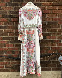 ZIMMERMANN Multi Colour Paisley Print White Linen Belted Shirt Dress