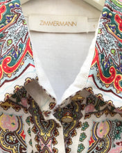 Load image into Gallery viewer, ZIMMERMANN Multi Colour Paisley Print White Linen Belted Shirt Dress
