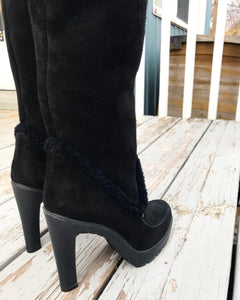 CHRISTIAN DIOR Suede Knee-High Platform High Heel Boots