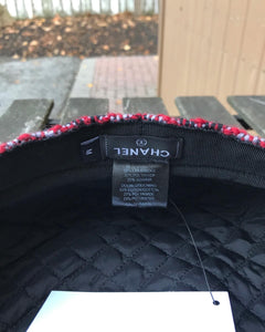 CHANEL Black Red Tweed Cap