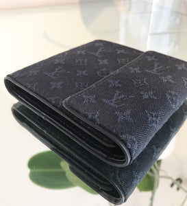 LOUIS VUITTON Sepia Navy Monogram Mini Lin Trifold Wallet