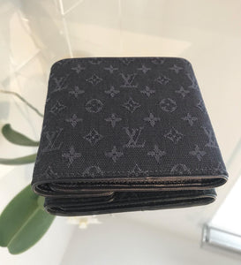 LOUIS VUITTON Sepia Navy Monogram Mini Lin Trifold Wallet