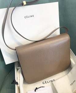 CELINE Classic Liege Taupe Calfskin Medium Box Bag