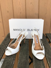 Load image into Gallery viewer, MANOLO BLAHNIK White Patent Leather High Heel Sandals
