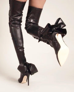 AMINAH ABDUL JILLIL Leather Thigh High Stretch Boots