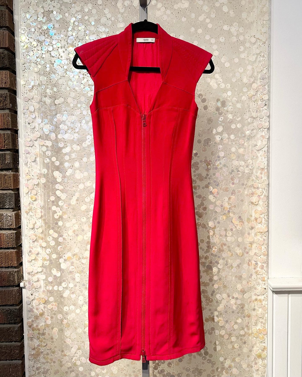 PRADA Zip Front S’less Fitted Midi Dress