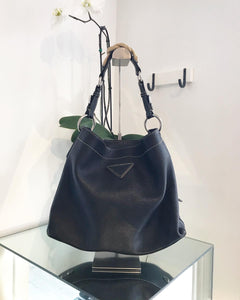 PRADA Black Leather Slouchy Shoulder Bag