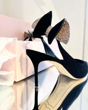 Load image into Gallery viewer, SOPHIA WEBSTER Edie Bow Embellished Suede Slingback Heels
