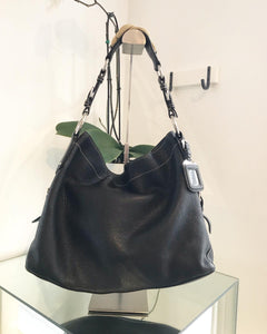 PRADA Black Leather Slouchy Shoulder Bag