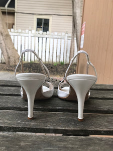 MANOLO BLAHNIK White Patent Leather High Heel Sandals