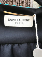 Load image into Gallery viewer, YVES SAINT LAURENT Paris Gold Turquoise Print Silk Blend Romper
