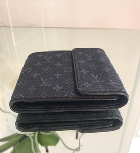 LOUIS VUITTON Sepia Navy Monogram Mini Lin Trifold Wallet