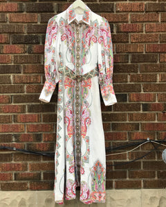 ZIMMERMANN Multi Colour Paisley Print White Linen Belted Shirt Dress