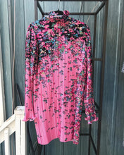 Load image into Gallery viewer, GIVENCHY Plisse Pink Floral Print Crinkle Mock Neck Long Sleeve Dress
