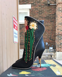 GUCCI Leather Intarsia Flower Boots