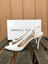 Load image into Gallery viewer, MANOLO BLAHNIK White Patent Leather High Heel Sandals
