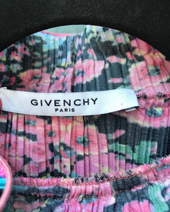 GIVENCHY Plisse Pink Floral Print Crinkle Mock Neck Long Sleeve Dress